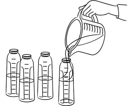 Step 8: Divide infant formula in sterile bottles by pouring the amount of infant formula needed for one feeding in each bottle. Step 8: Divide infant formula in sterile bottles by pouring the amount of infant formula needed for one feeding in each bottle.