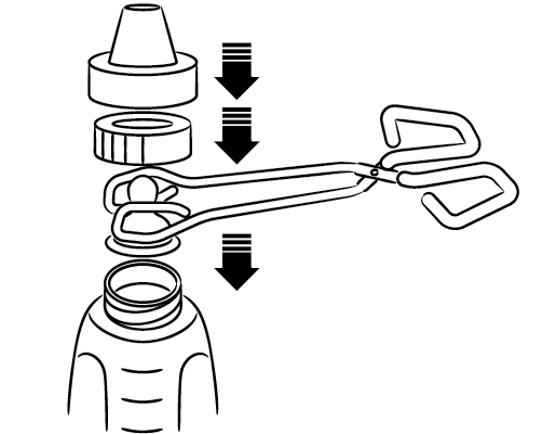 Step 7: Pick up nipples, rims and caps with sterilized tongs and put on bottles. Tighten with your hands. Step 7: Pick up nipples, rims and caps with sterilized tongs and put on bottles. Tighten with your hands.