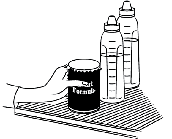 Step 9: If there is any formula left over in the can, tightly cover the opened can and put it in the refrigerator. Use within 48 hours. Step 9: If there is any formula left over in the can, tightly cover the opened can and put it in the refrigerator. Use within 48 hours.