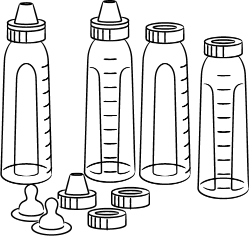 Sterilizing equipment: glass bottles or BPA-free plastic bottles, nipples, caps and rims.