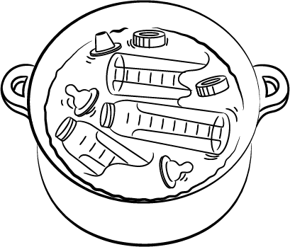 Step 8: Put clean items in a pot and fill pot with water.